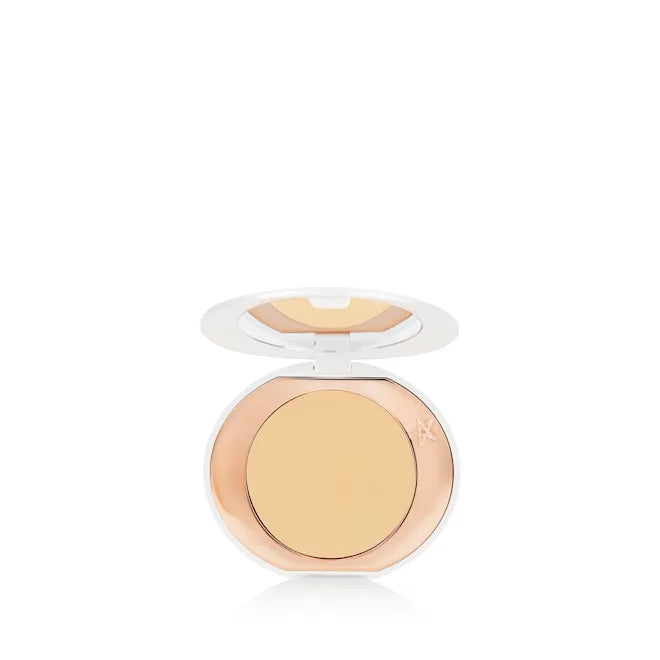 Compact powder in a white case on a white background