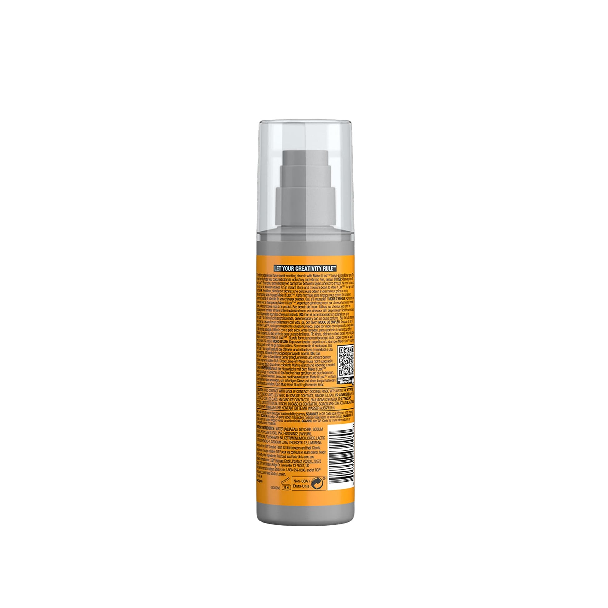 Skincare bottle with orange label on a white background