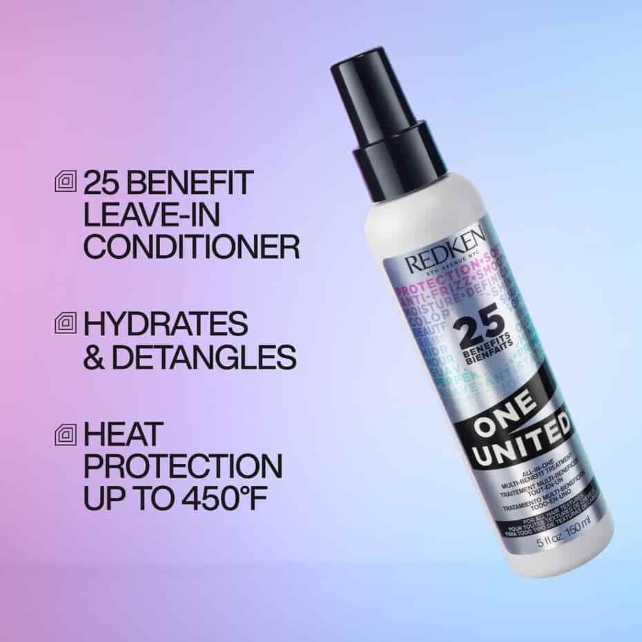 Redken 25 Benefit Leave-In Conditioner bottle on a gradient background