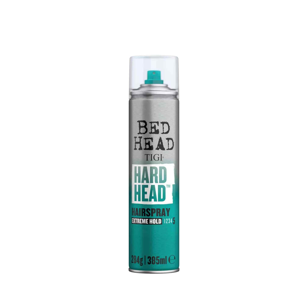 TIGI Bed Head Hard Head hairspray can on a white background