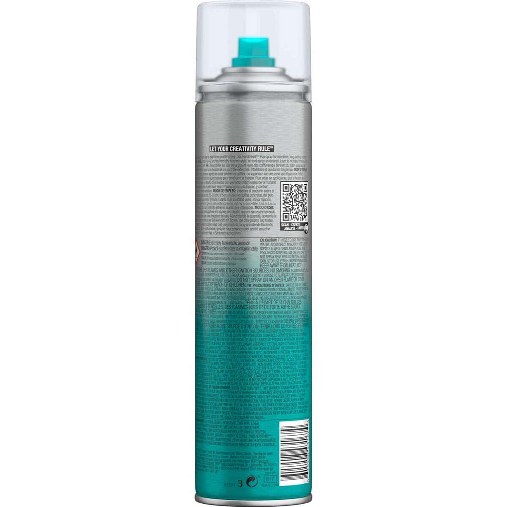 Hair spray can with blue and white design on a white background