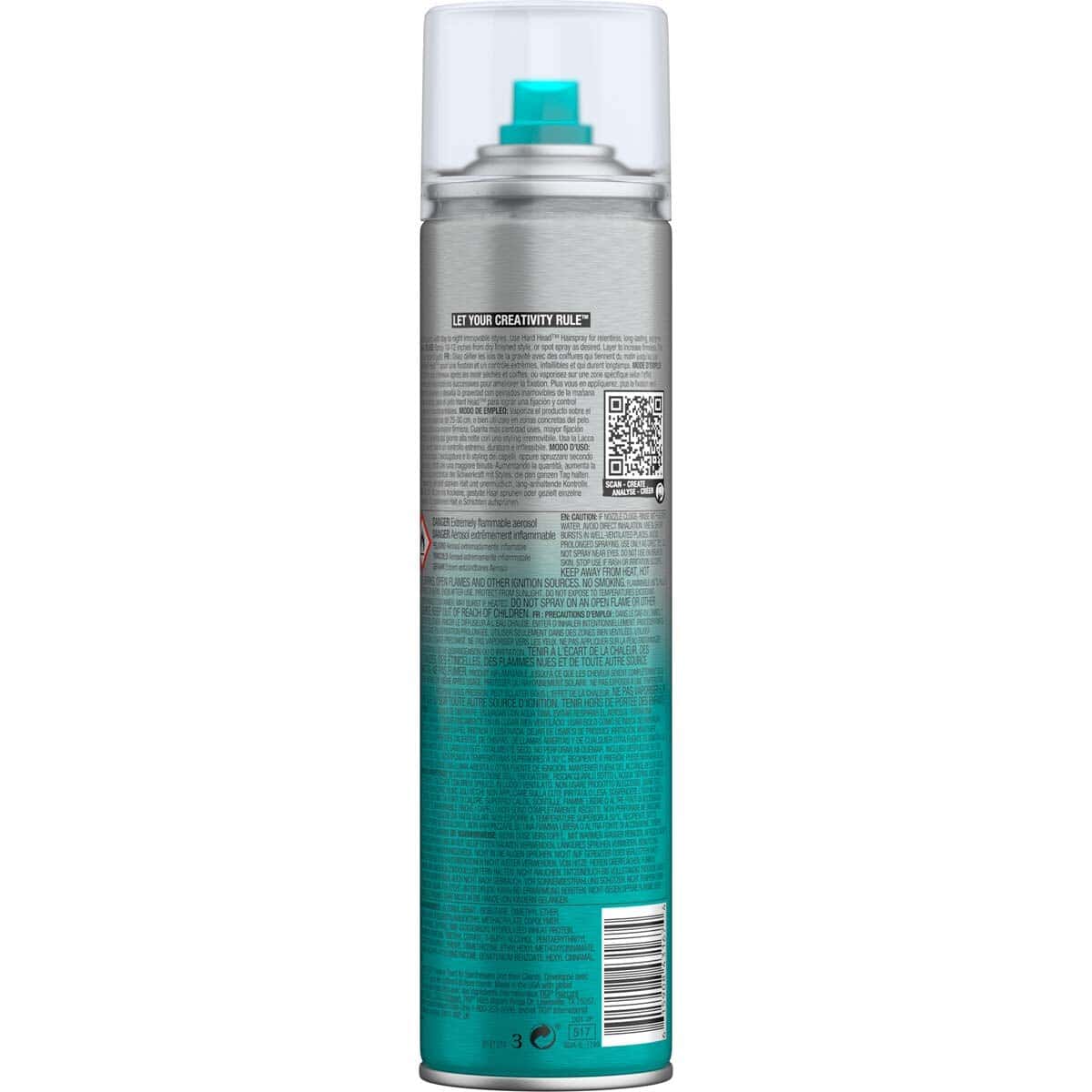 Hair spray can with blue and white design on a white background