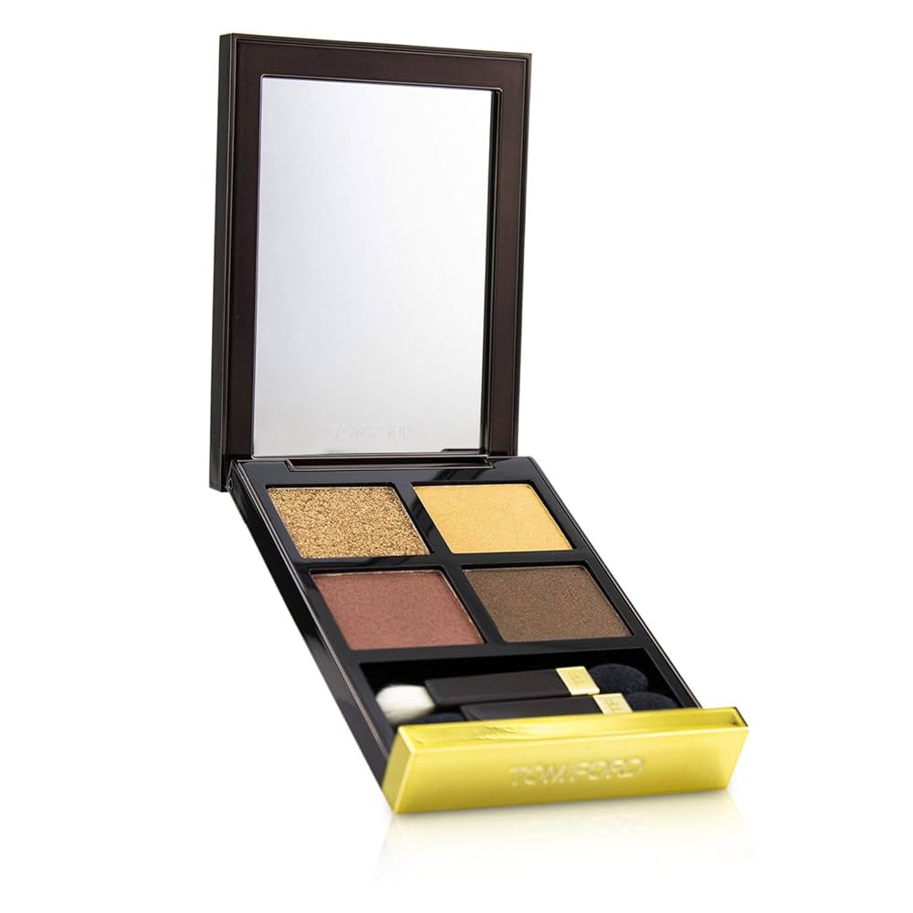 Makeup palette with four colors and a mirror on a white background